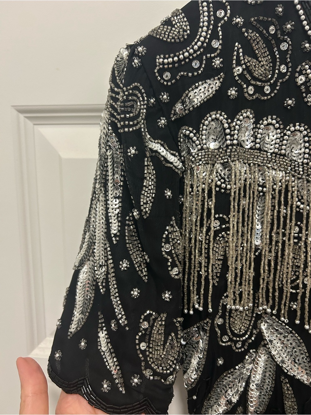 Laurence Kazar Black Dress with Silver Fringe Embellishment - Picture 7 of 9